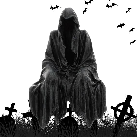 The Creeper Reaper Sitting Statue Devil Hand Statue,Schwarze Robe Gothic Harz Desktop Ornament Figure,Gothic Sensenmann Statue,Resin Desktop Ornament Gothic Sculpture for Halloween Parties
