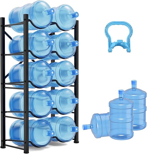 Semoprus 5 Gallon Water Jug Holder for 10 Bottles, 5-Tier Double Row Holds