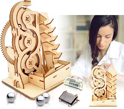 Solar 3D Wooden Puzzle Marble Run DIY Model Kit Craft Sets Wood Mechanical Toys Experiments Projects Birthday Gift for Adult Men Age 14 Years Old