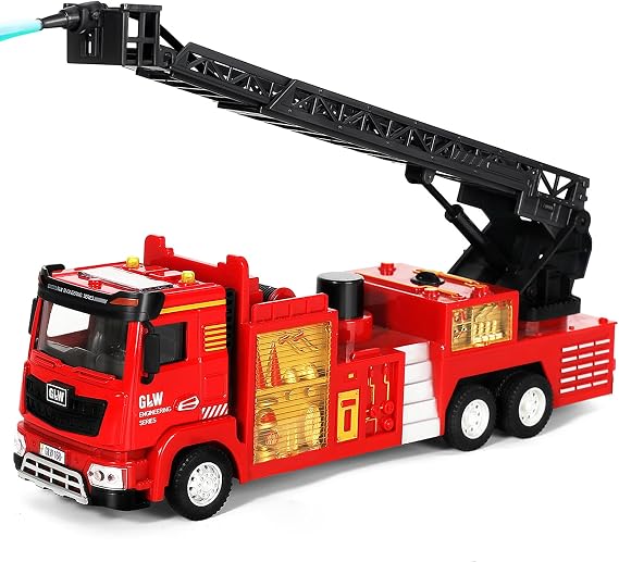 Fire Truck Toys 1:40 Semi-Alloy Simulation Model Lights & Sounds Educational Engineering Vehicle for Kids Red