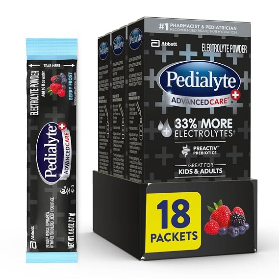 Pedialyte AdvancedCare Plus Electrolyte Powder Packets, Berry Frost | Fast Hydration for Adults and Kids, Convenient Electrolyte Packets, on-the-go Rehydration Designed to Work Better than Water