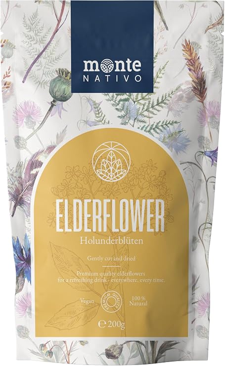 Elderflower Tea Monte Nativo (200g) - For Delicious Herbal Infusions | Dessert Decorations - Aromatic, Pure and Natural Loose Leaf Herbal Tea Without Additives - Healthy and refreshing