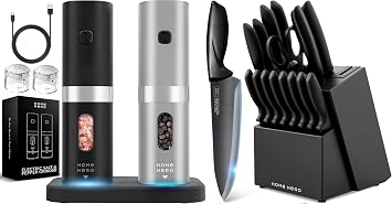 Home Hero Salt and Pepper Grinder Set + 16 Pcs Kitchen Knife Set