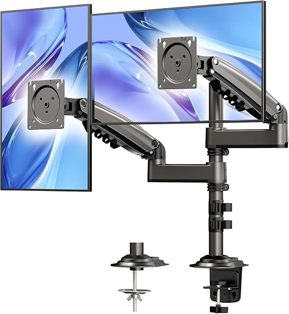 HUANUO Taller Dual Monitor Stand Long Arms for 13 to 32 inch Screens, Monitor Arm Desk Mount with Tilt Swivel Rotation, Height Adjustable Gaming Monitor Arm, Load Capacity 9kg, VESA 75 & 100 mm