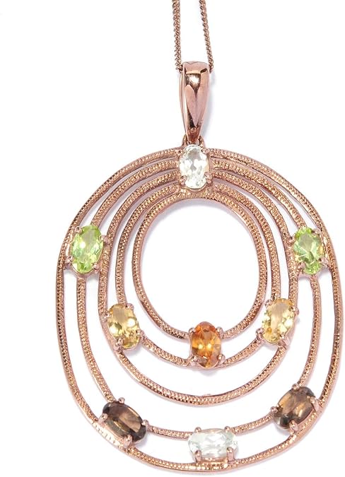 18K Vermeil 1.93ctw Multi Gemstone Textured Oval Tiered Pendant w/ 18' Chain