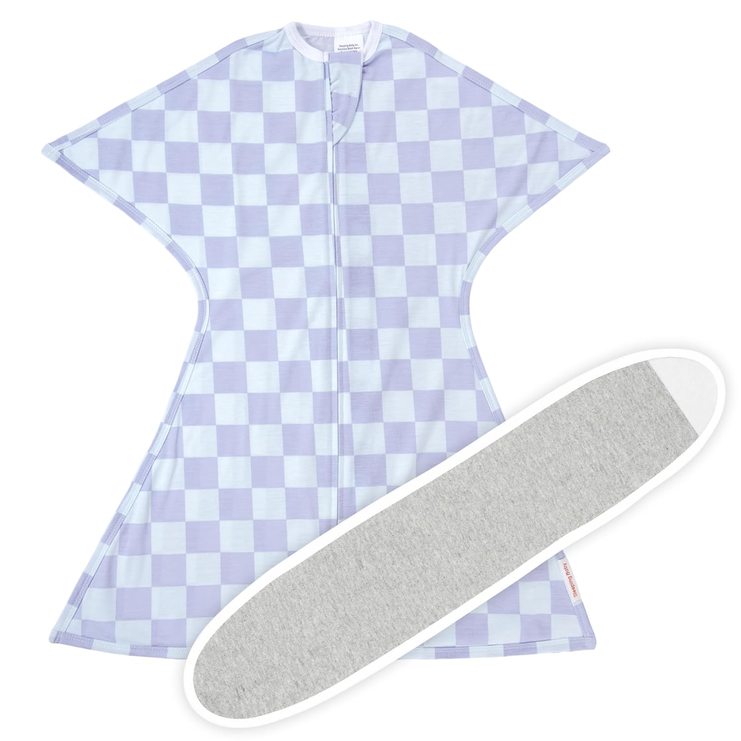 SleepingBaby Zipadee-Zip Transition Swaddle Lavender Check, Medium for 6-12 Months and Snuggle Strap Grey, One Size - Wearable Baby Blanket and Accessory - Polyester, Spandex