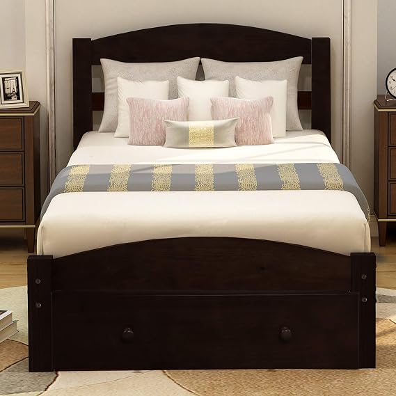 Merax Twin Bed Frame with Storage Drawer, Platform Bed with Headboard, Wood Slat Support, No Box Spring Needed