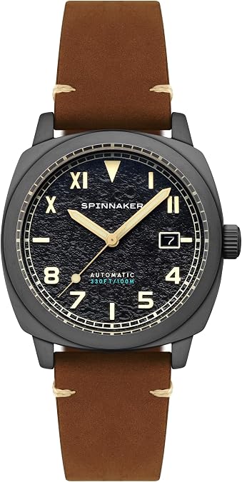 Spinnaker Mens 42mm Hull California Automatic Volcanic Black 3 Hands Watch with Genuine Leather Strap SP-5071-03