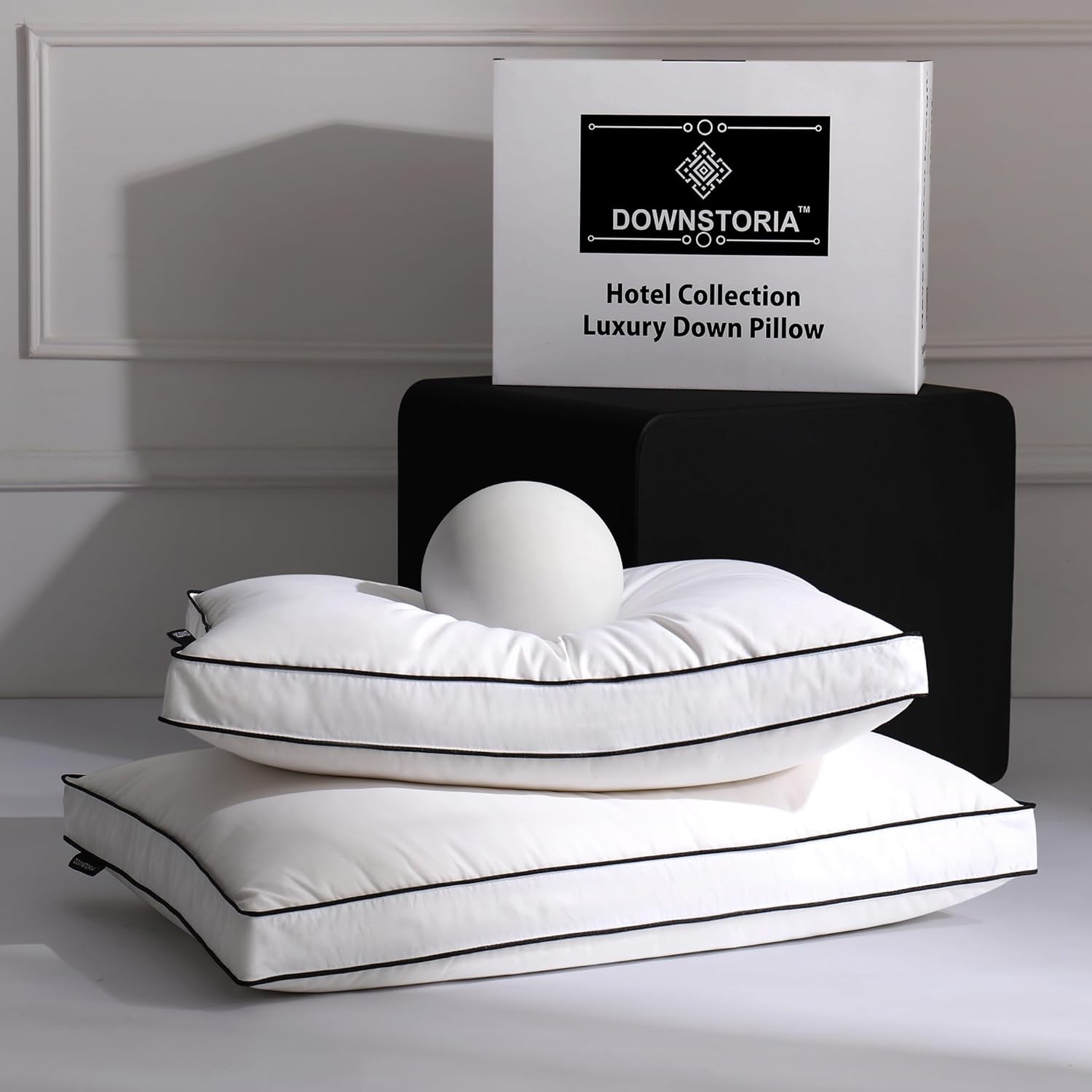 DOWNSTORIA Feather Down Pillows King Size Set of 2 with Gusset, Luxury Hotel Collection Bed Pillow 2 Pack, Down Surrounded Pillows for Sleeping, Soft for Side, Back Sleepers 20x36 in.