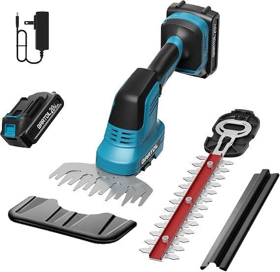 GARTOL 2-in-1 Cordless Hedge Trimmer & Grass Shears, Compatible with Makita 18V Battery, 20V Handheld Bush Trimmer with 12" & 6" Blades, Battery & Charger Included, Lightweight Bush Clipper for Yard