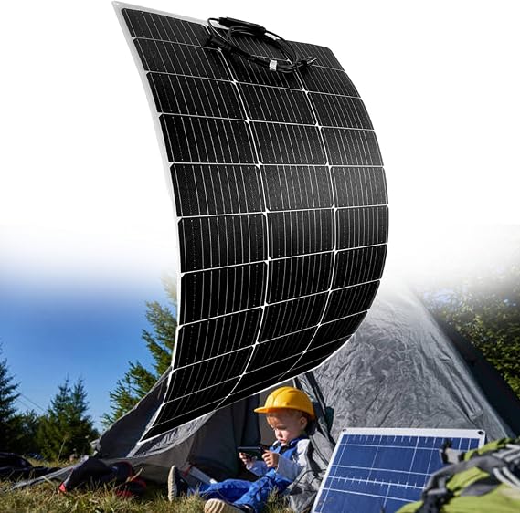 Flexible Solar Panel 150W/200W/300W/400W/520W Monocrystalline Bendable -Semi-Flexible Solar Panels Charger Off-Grid for RV Boat Cabin Van Car Uneven Surfaces,150W