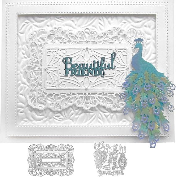Peacock Dies for Card Making DIY Scrapbooking Embossing Lace Rectangular Frame Metal Cutting Dies for Paper Crafting Handmade Crafts Christmas Die Cuts Crafts Projects Scrapbook Album Decor