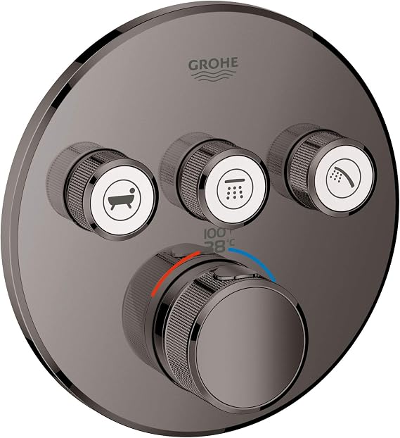Grohe 29138A00 Grohtherm Triple Function Thermostatic Valve Trim, Hard Graphite