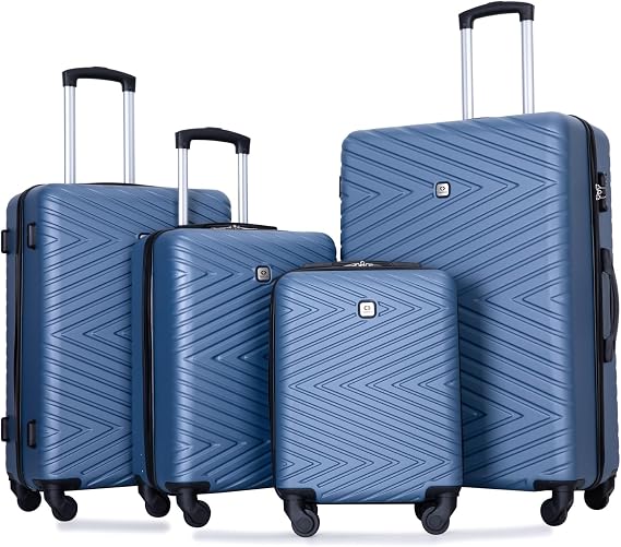 Travelhouse 4-Piece ABS Hardside Luggage Set with Spinner Wheels & TSA Lock | Lightweight ABS set: 16" personal item + 20" carry-on + 24" + 28" checked suitcases, Blue
