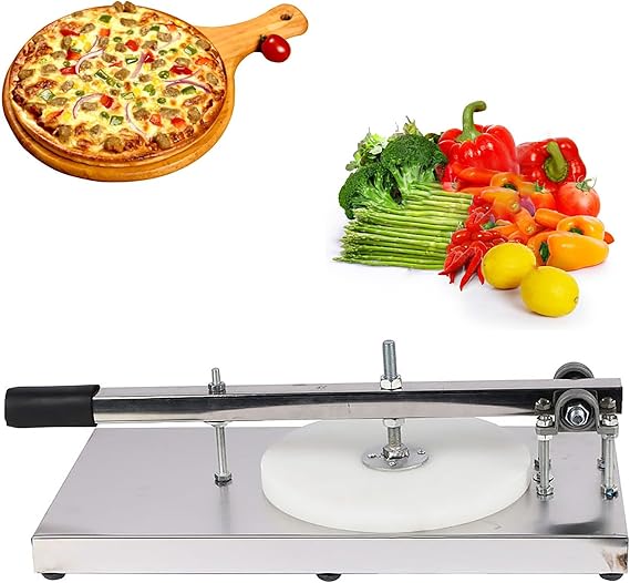 Manual Pizza Dough Press Machine, Commercial Dough Press for Flatbreads, Tortillas, Pie Stainless Steel with Angle Adjustable (22cm)