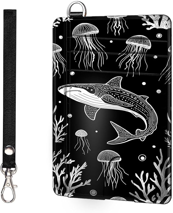 Slim RFID Blocking Wallet Minimalist Front Pocket Card Holder, Whale Shark and Jellyfish Secure Leather Credit Card Case with Security Pockets for Men and Women
