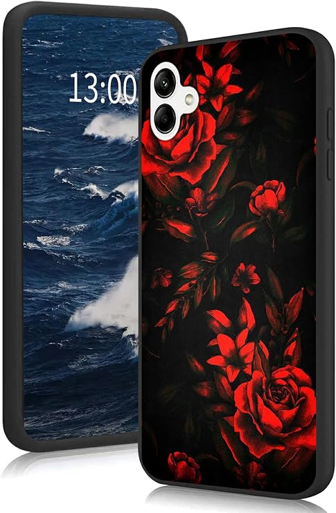 Case for Samsung Galaxy A04 4G, Galaxy A04 Phone Case, Ultra-Thin Premium Flexible Soft TPU Cover Lightweight Matte Case for Samsung A04 4G 6.5", Red Rose Art