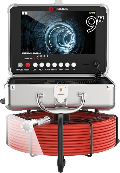 Sewer Camera 165ft/50M, Drain Camera, 9 inch HD Monitor Plumbing Camera Snake with Light, IP68 Waterproof Sewer Inspection Camera, Duct Chimney Drain Pipe Cameras with DVR for Plumber &Homeowner