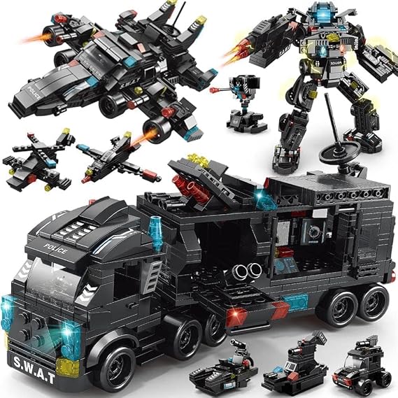 Building Block Robot 27 in1 SWAT Police Command Truck Building Kit for Kids City Helicopter Bricks Kit Educational Toys for Boys Age 6 7 8 9 10 11 12 Years Old 585PCS