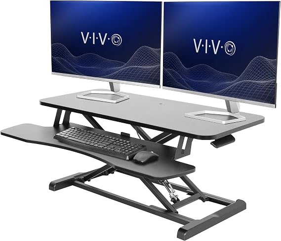 VIVO 91 cm Desk Converter, K Series, Height Adjustable Sit to Stand Riser, Dual Monitor and Laptop Workstation with Wide Keyboard Tray, Black, DESK-V036KB