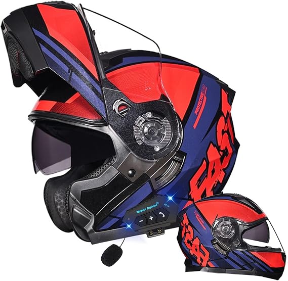 Helmets Premium Motorcycle Modular Helmet, Adult Motorcycle Modular Full Face Helmet Flip-Up Dual Visor DOT Approved, Fits Male and Female Riders with Pull-Down Visor