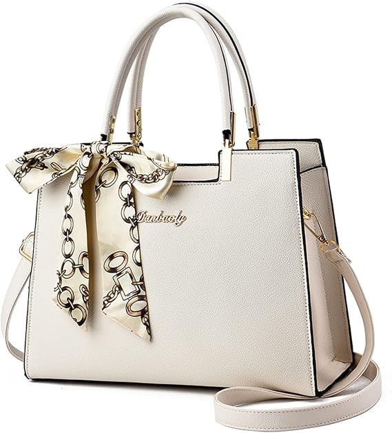 FANDARE Roomy Fashion Womens Totes Handbag Satchel Shoulder Bag Lightweight Top Handle Bag Crossbody Bag PU Leather Messenger Bag for Work Travel Office Party Shopping White