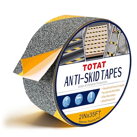 Black & Yellow Anti-Slip Stair Treads Tape, 2" x35FT Heavy Duty Non-Skid Grip Tape for Indoor/Outdoor Steps, Bathroom & Pool - PVC Waterproof Safety Traction Tape