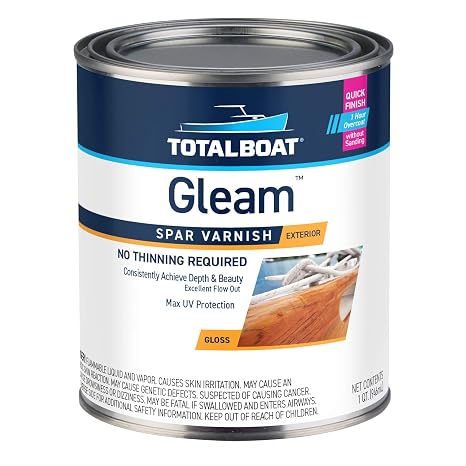 TotalBoat Gleam Marine Spar Varnish for Boats & Outdoor Wood - Gloss Quart | Oil-Based Polyurethane Finish; No Thinning; UV Inhibitors; Wooden Boats, Yacht Brightwork, Furniture & Interior/Exterior Wood