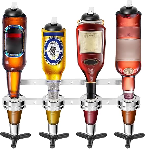 CROWNSHOP 4 Bottle Bar Optics Wall-Mounted Spirit Dispenser for Home Bars | Aluminium Alloy Barware, Neat Bottle Organisation, Consistent Spirit Portions, Kitchens, Garden Bars, Parties and Pub Areas