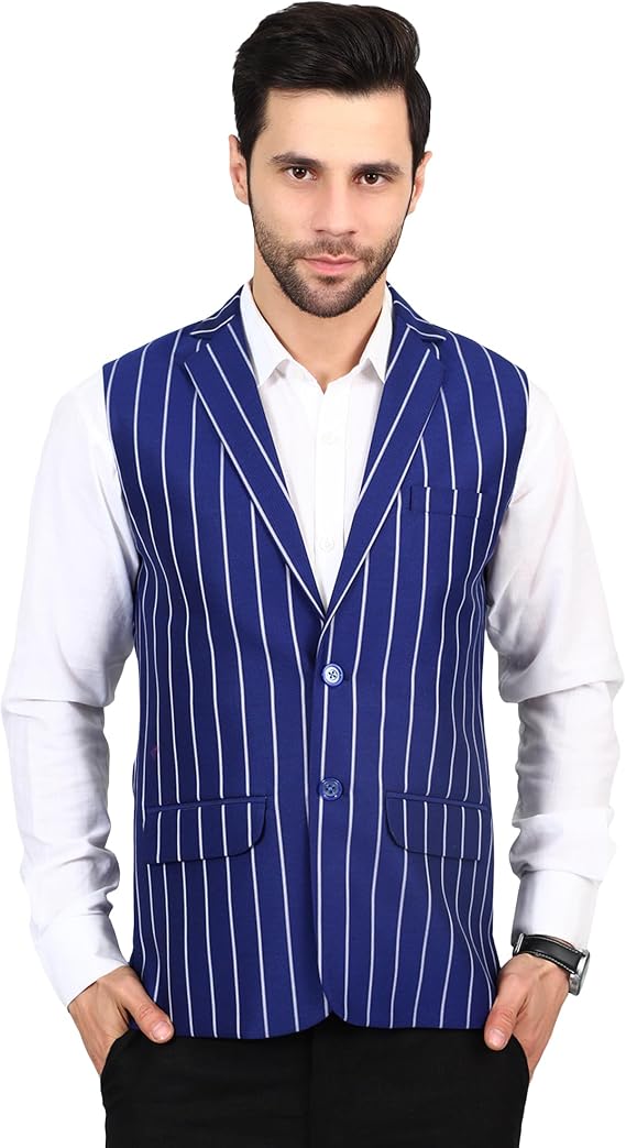 WINTAGE Men's Polyester Cotton Blue Modi Nehru Jacket