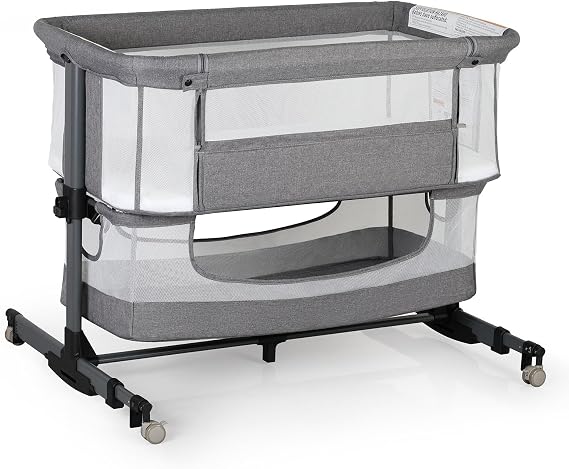 Baby Bassinet Bedside Sleeper, 3-in-1 Bedside Bassinet, Rocking Bassinet | 5 Height Adjustable Bassinet, Breathable Full Mesh, Mosquito Net, Storage Basket, Stable and Secure Crib for Newborn (Gray)