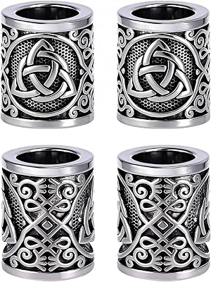 Yahpetes Hair Beard Bead 4Pcs Celtics Knots Triquetra Viking Beads 0.59X0.47 Viking Rune Beards Silver Norse Rings Large Viking Metal Beads 4Pcs