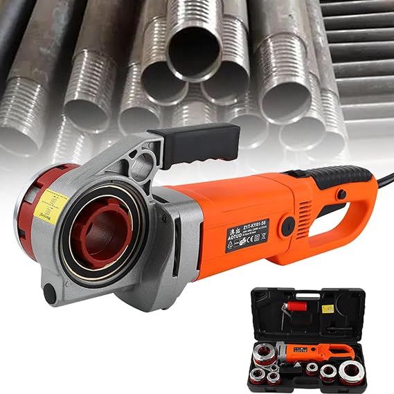 Electric Pipe Threader Machine Hand Held Electric Pipe Threader Set Threading Kit Electric Pipe Threading Tapping Machine Pipe Die Set Plumbing Tool,6head