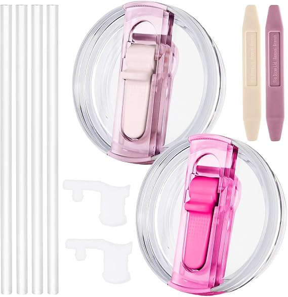 2 Pack Leak Proof Lid for 40oz Stanley H2.0 Quencher, No Spill Lids Replacement 40oz for Stanley ProTour, with Removable Nozzle (Rose+Rose Quartz)