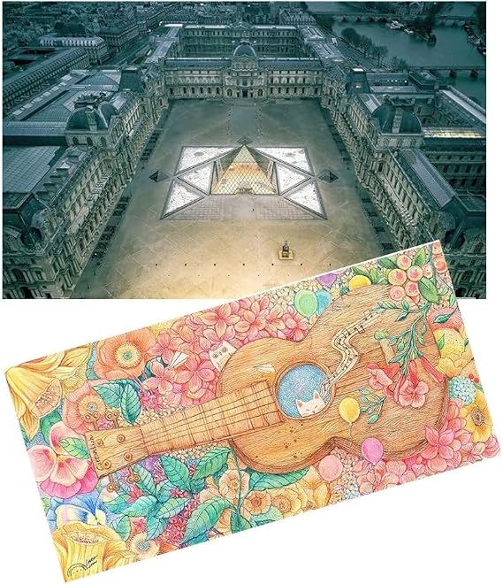 Pintoo - Two Plastic Jigsaw Puzzles Bundle - 1000 Piece - HenryDo - Aerial Photography - The Lourve Museum, Paris France and 800 Piece - Cotton Lion - Spring Concerto [H3034+H2328]