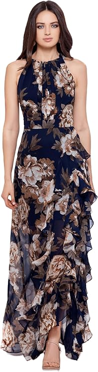 Betsy & Adam Women's Betsy & Adam Women's Scuba Crepe Straight Neck Off the Shoulder Ruffle Knee Length Dress