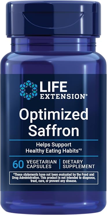 Life Extension Optimized Saffron, Saffron Extract, Saffron Supplement That Helps You Fight The urge to Snack, Non-GMO, Gluten-Free, Vegetarian, 60 Vegetarian Capsules | Saffron Extract That Helps Fight the Urge to Snack & Supports Healthy Weight Management, Non-GMO & Gluten-Free