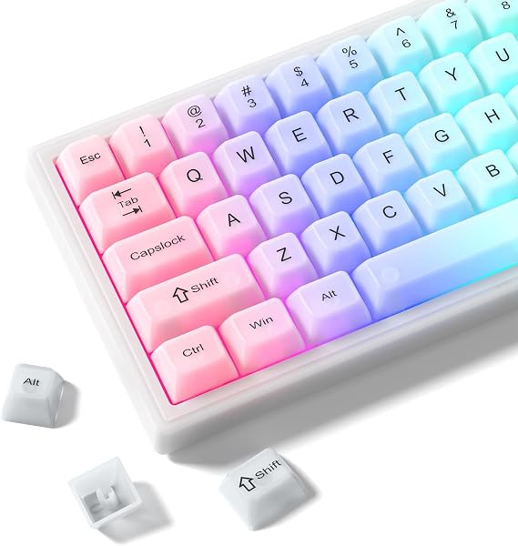 Womier Keyboard Keycaps Jelly, Cute White Keycaps 60 65 75 100 Percent | Transparent Clear Custom Key cap Set for Cherry MX, Kailh, Outemu, Gateron Mechanical Keyboards(MDA Profile)