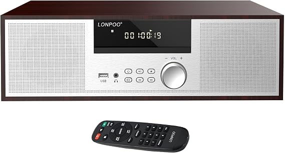 Compact System Micro HiFi System, CD Stereo System, 40 Watts RMS Music System with CD Player, FM Radio, Bluetooth, AUX-in, Headphone Output, DSP Tech, Clear Sounds and Rich Bass Sound,Grey