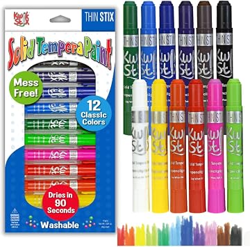 Kwik Stix Solid Tempera Paints, Thin Stix Paint Pens, Super Quick Drying, 12 Classic Colors for Children - 12 Pack - TPG-608
