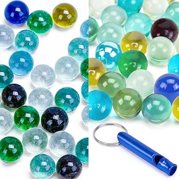 POPLAY 250 PCS Marble Set Beautiful Glass Marbles Bulk for Marble Games, Mixed Colors with 4 Whistles, Perfect for Chinese Checkers, Party Favors, and More