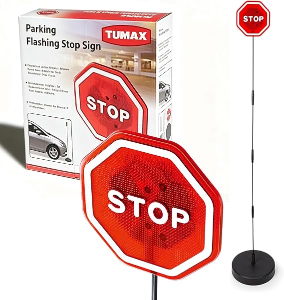 LED Stop Sign Garage Parking Aid, Flashing Car Parking Assistant for Garage and Driveway, Adjustable Striking Indicator for Tight Parking Spaces, Red, 1 Pack