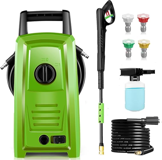 Power Washer 4500PSI Small Portable Pressure Washer with 20FT Pipe, 4 Nozzle Set and 500ml Foam Cannon for Home/Cars/Fences/Windows, Green
