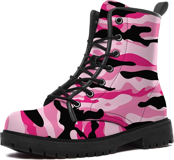 Women's Men's Camouflage Boots Camo Combat Boot Lace Up Fashion Ankle Leather Boots