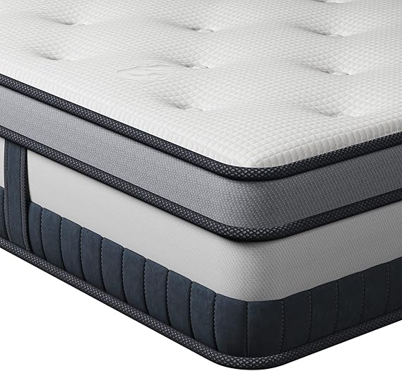 Vesgantti Queen Mattress, 12 Inch Hybrid Mattress in a Box | Memory Foam & Pocket Springs, Pressure Relief, Motion Isolation, Cool Sleep, Medium Firm Feel