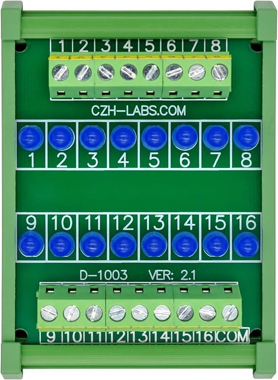 DIN Rail Mount 16 LEDs Indicator Light Module, Support 5~50VDC Common Positive/Negative (Blue)