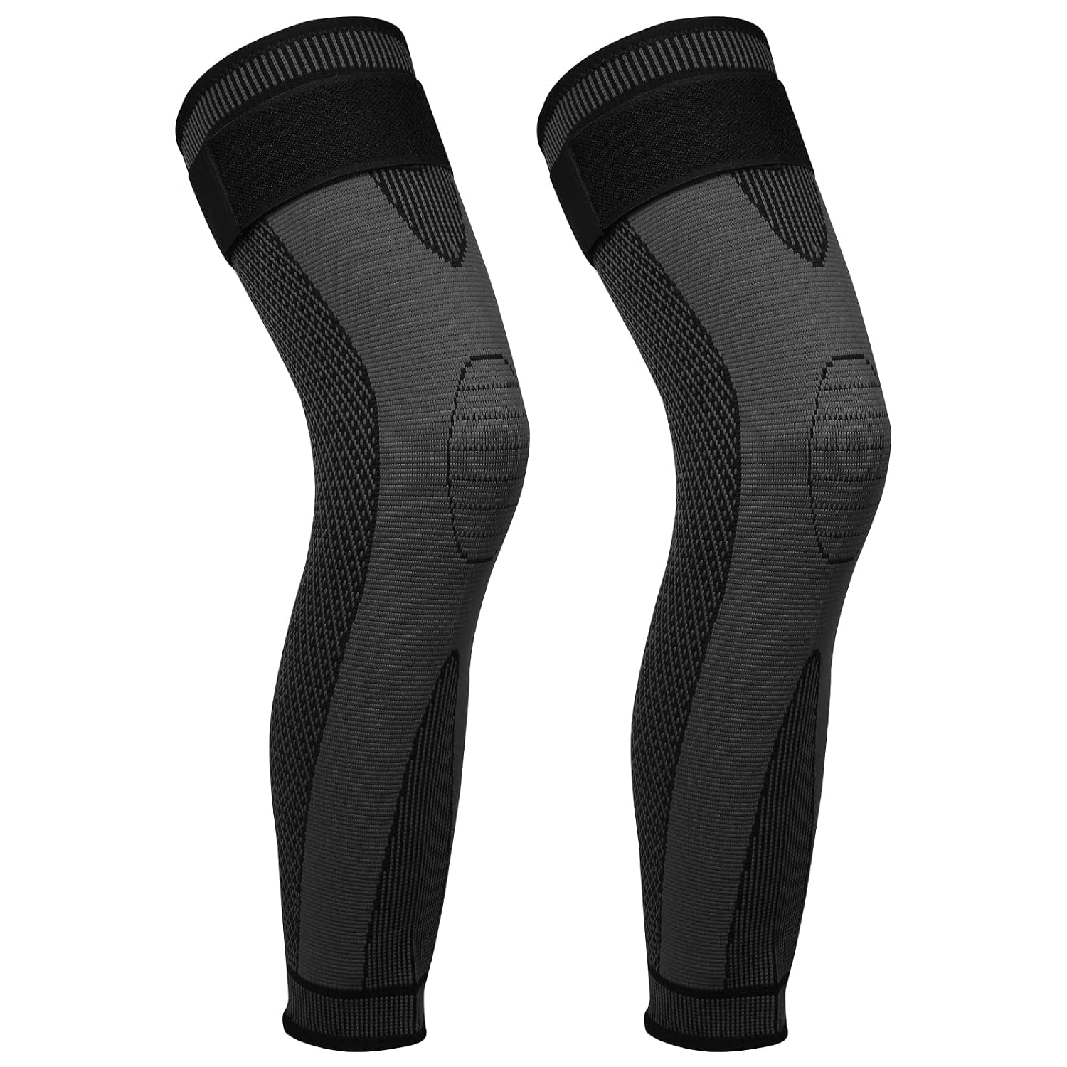 Yasdyri Full Leg Compression Sleeves with Adjustable Long Knee Support for Men and Woman Elastic Long Knee Brace for Arthritis, Tendonitis, Meniscus Tear, ACL, Basketball, Cycling 2 Pack Black, XL