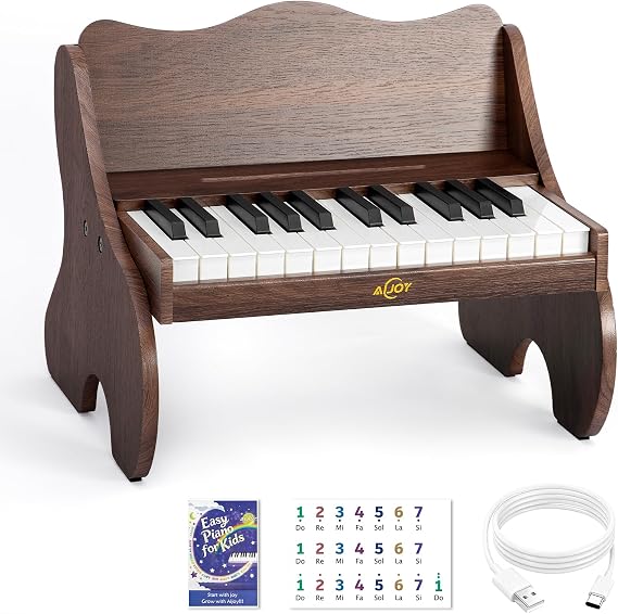 AiJoy 25 Keys Wooden Kids Piano Keyboard for Toddlers & Kids | Adjustable Volume, Includes Colorful Stickers, Eye Stickers & Song Book, Educational Musical Instrument Gift for Girls Boys