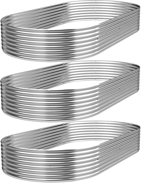 3 Pack Oval Corrugated Galvanized Steel Raised Garden Bed Outdoor, Metal Above Ground Garden Bed for Vegetables and Flowers, Raised Beds for Gardening-4x2FT