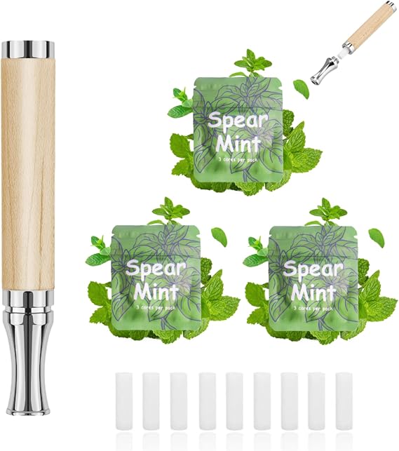 Prominent Flavored Air Device to Replace Bad Habit with 9 pcs Refillable Mint Pods, Flavoured Inhaler, Habit Support Device for Stress Relief Sensory Fidget for Adults (Maple)